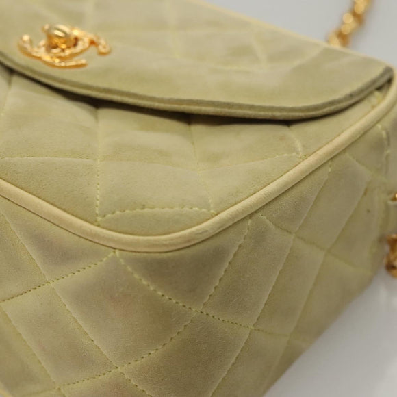 CHANEL Matelasse Chain Shoulder Bag Suede Light Yellow CC Auth mr1272