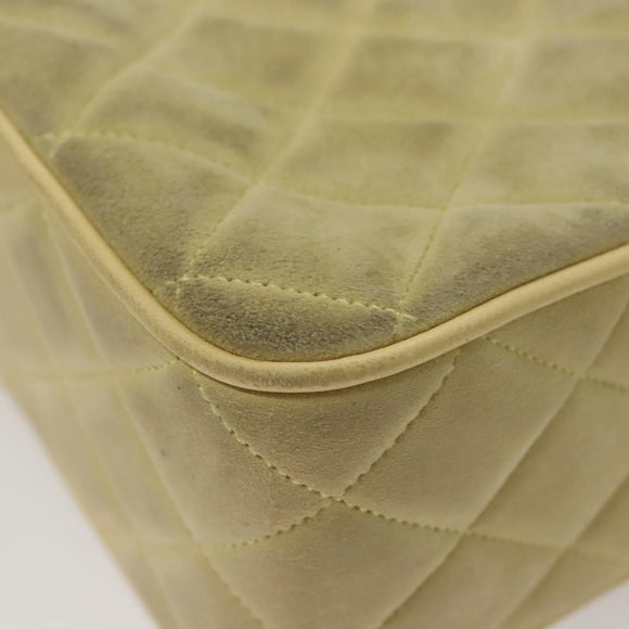 CHANEL Matelasse Chain Shoulder Bag Suede Light Yellow CC Auth mr1272