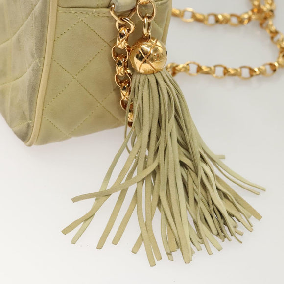 CHANEL Matelasse Chain Shoulder Bag Suede Light Yellow CC Auth mr1272