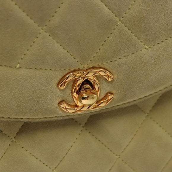 CHANEL Matelasse Chain Shoulder Bag Suede Light Yellow CC Auth mr1272