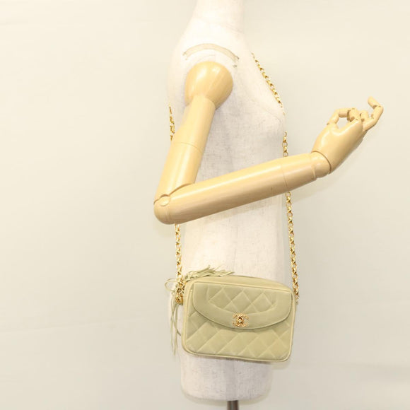 CHANEL Matelasse Chain Shoulder Bag Suede Light Yellow CC Auth mr1272