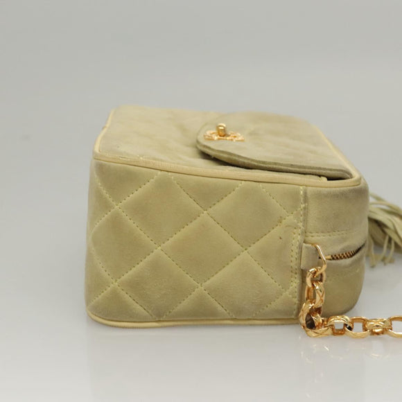 CHANEL Matelasse Chain Shoulder Bag Suede Light Yellow CC Auth mr1272
