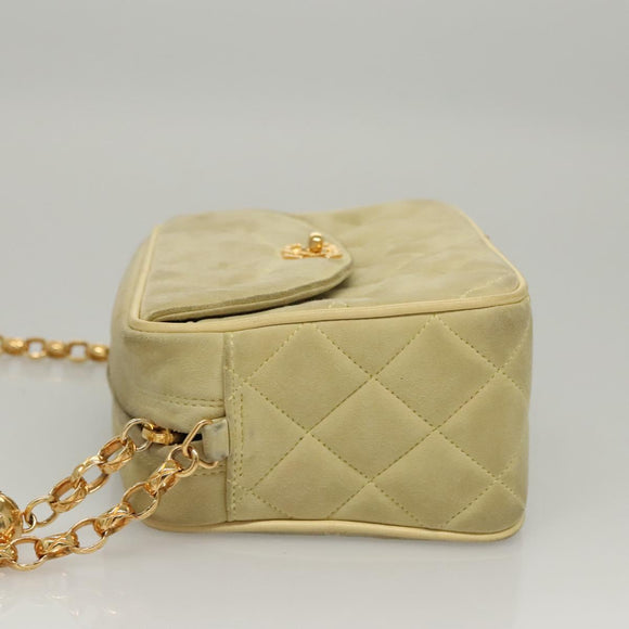 CHANEL Matelasse Chain Shoulder Bag Suede Light Yellow CC Auth mr1272