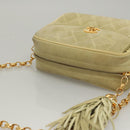 CHANEL Matelasse Chain Shoulder Bag Suede Light Yellow CC Auth mr1272-6