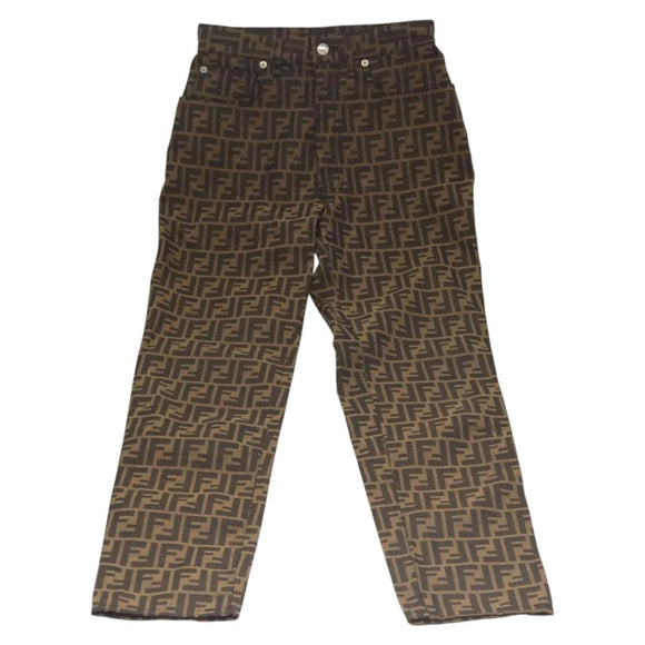 FENDI Zucca Canvas Pants 42 Black Brown Auth mr1285