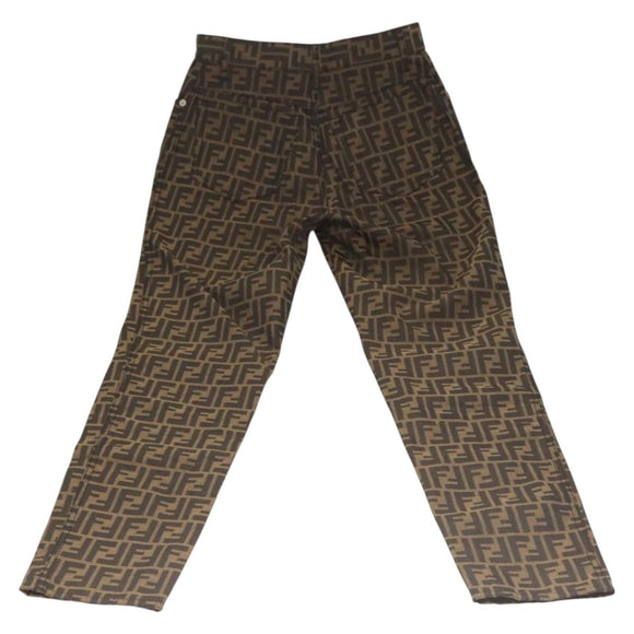 FENDI Zucca Canvas Pants 42 Black Brown Auth mr1285