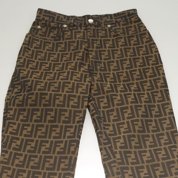 FENDI Zucca Canvas Pants 42 Black Brown Auth mr1285