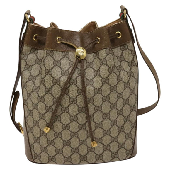 GUCCI GG Supreme Sherry Line Shoulder Bag PVC Beige Gold 72 02 034 Auth mr1290