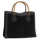GUCCI Bamboo Hand Bag Suede Black Gold 002 2853 0260 0 Auth mr1295-1
