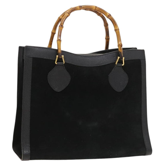 GUCCI Bamboo Hand Bag Suede Black Gold 002 2853 0260 0 Auth mr1295