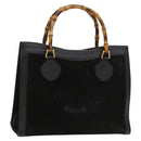 GUCCI Bamboo Hand Bag Suede Black Gold Auth mr1297-1
