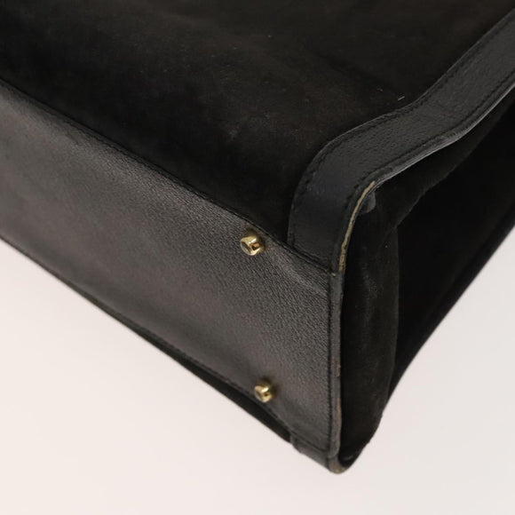 GUCCI Bamboo Hand Bag Suede Black Gold Auth mr1297