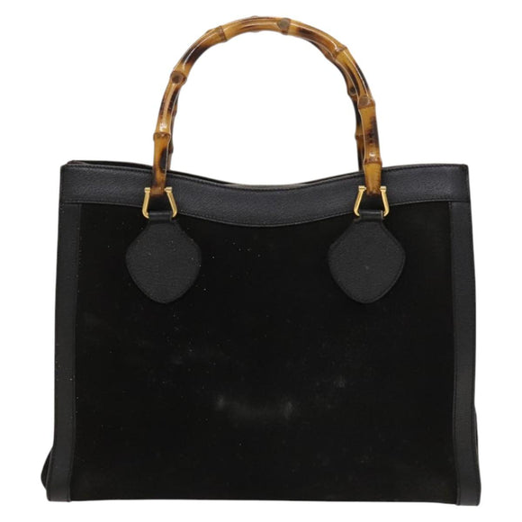 GUCCI Bamboo Hand Bag Suede Black Gold Auth mr1297