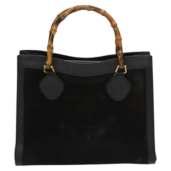 GUCCI Bamboo Hand Bag Suede Black Gold Auth mr1297