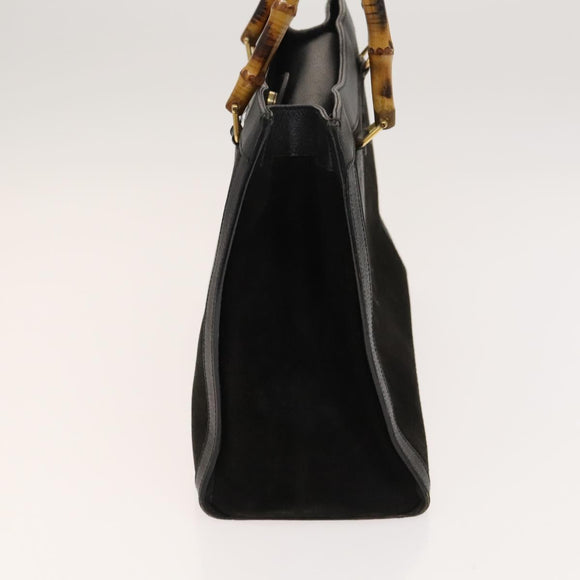 GUCCI Bamboo Hand Bag Suede Black Gold Auth mr1297