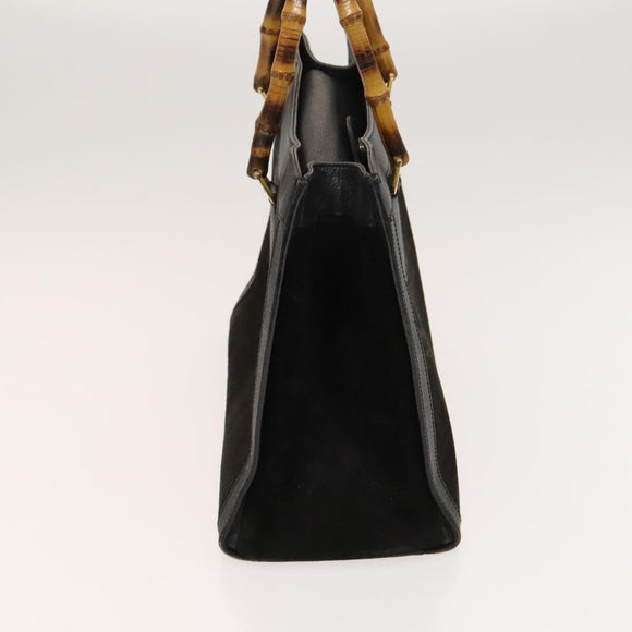 GUCCI Bamboo Hand Bag Suede Black Gold Auth mr1297