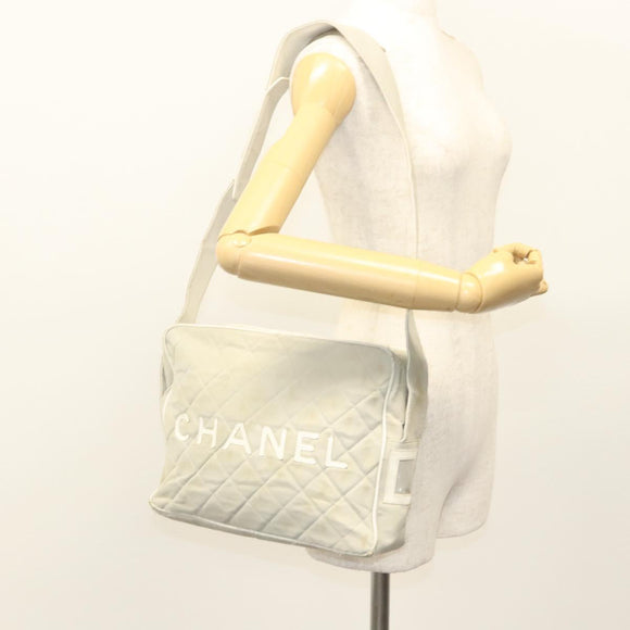 CHANEL Shoulder Bag Canvas Gray Silver CC Auth mr1301