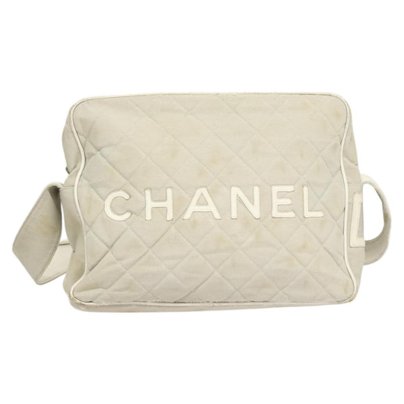 CHANEL Shoulder Bag Canvas Gray Silver CC Auth mr1301