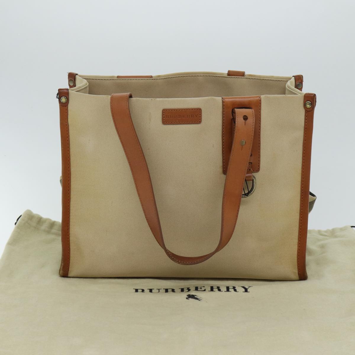 BURBERRY Tote Bag Canvas Beige Auth mr131