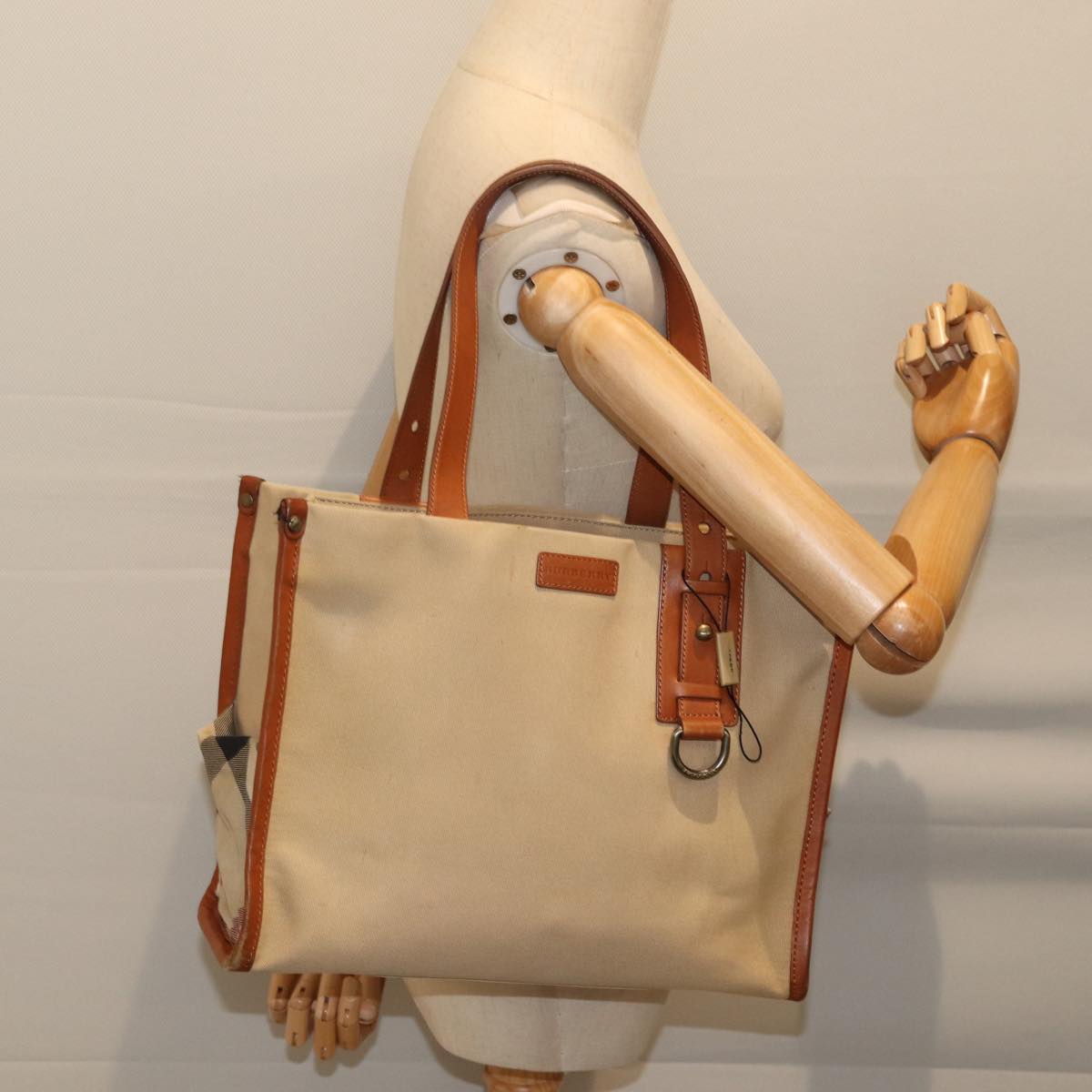 BURBERRY Tote Bag Canvas Beige Auth mr131