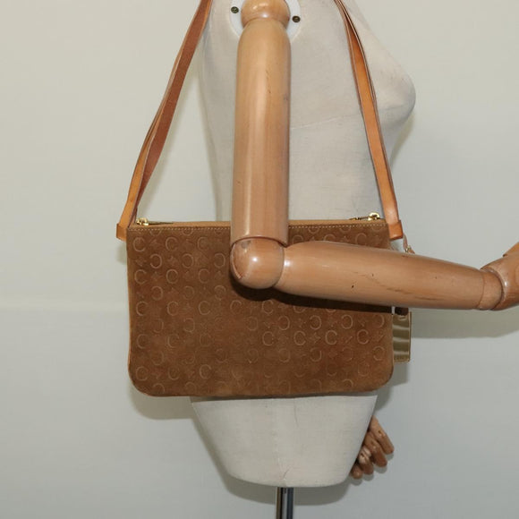 CELINE C Macadam Canvas Shoulder Bag Suede Brown Gold Auth mr1313