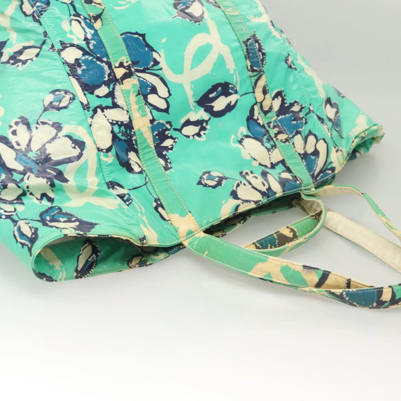 CHANEL Tote Bag Nylon Green Silver CC Auth mr1316