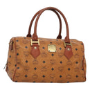 MCM Logogram Vicetos Hand Bag PVC Leather Brown Gold Auth mr1320-1