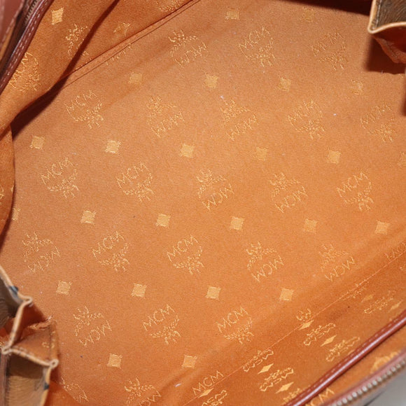 MCM Logogram Vicetos Hand Bag PVC Leather Brown Gold Auth mr1320