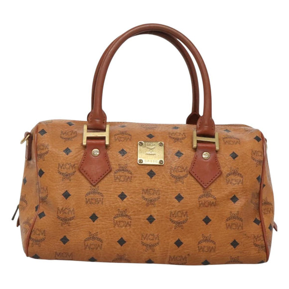 MCM Logogram Vicetos Hand Bag PVC Leather Brown Gold Auth mr1320