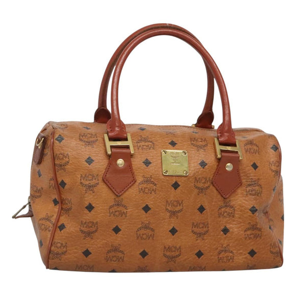 MCM Logogram Vicetos Hand Bag PVC Leather Brown Gold Auth mr1321