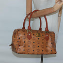 MCM Logogram Vicetos Hand Bag PVC Leather Brown Gold Auth mr1321-20
