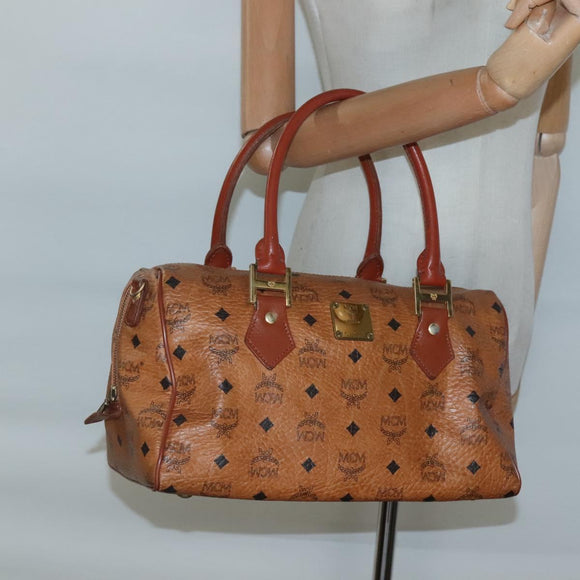 MCM Logogram Vicetos Hand Bag PVC Leather Brown Gold Auth mr1321