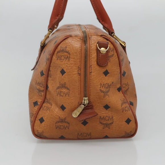 MCM Logogram Vicetos Hand Bag PVC Leather Brown Gold Auth mr1321