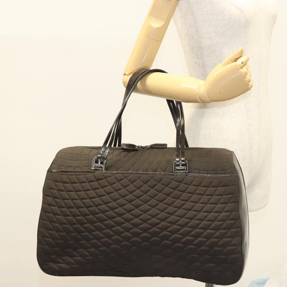 BALLY Quilted Boston Bag Nylon Black Silver Auth mr1328