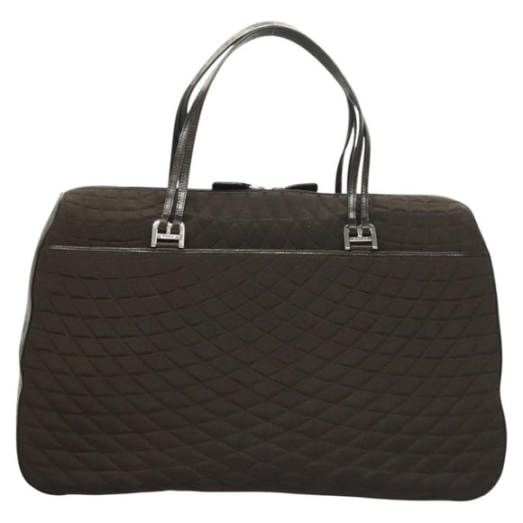 BALLY Quilted Boston Bag Nylon Black Silver Auth mr1328