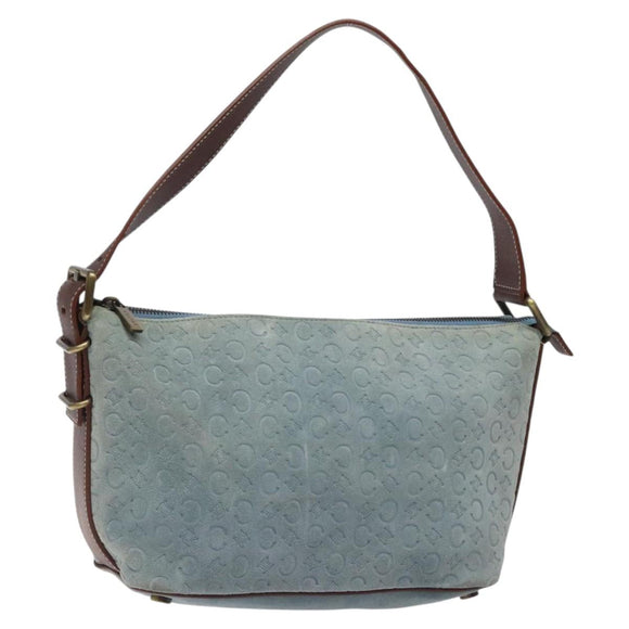 CELINE C Macadam Canvas Shoulder Bag Suede Leather Blue Gold Auth mr1329