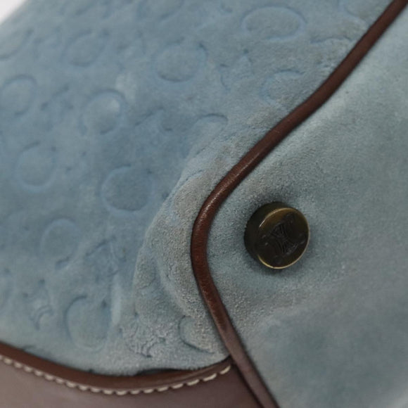 CELINE C Macadam Canvas Shoulder Bag Suede Leather Blue Gold Auth mr1329