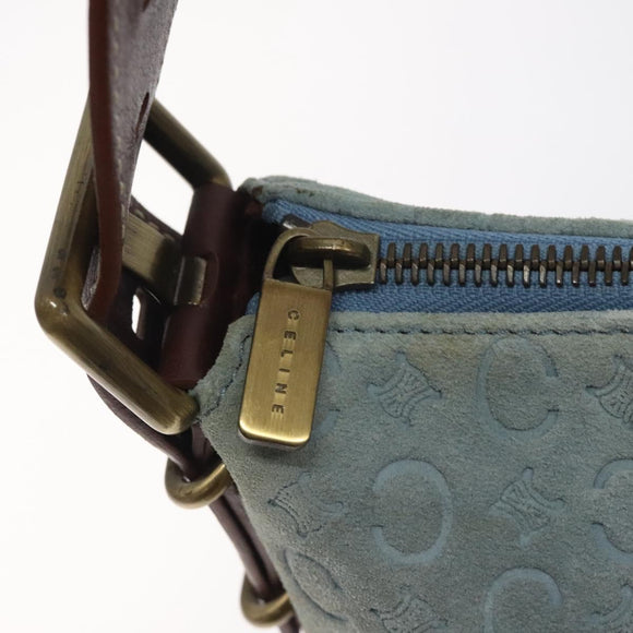 CELINE C Macadam Canvas Shoulder Bag Suede Leather Blue Gold Auth mr1329