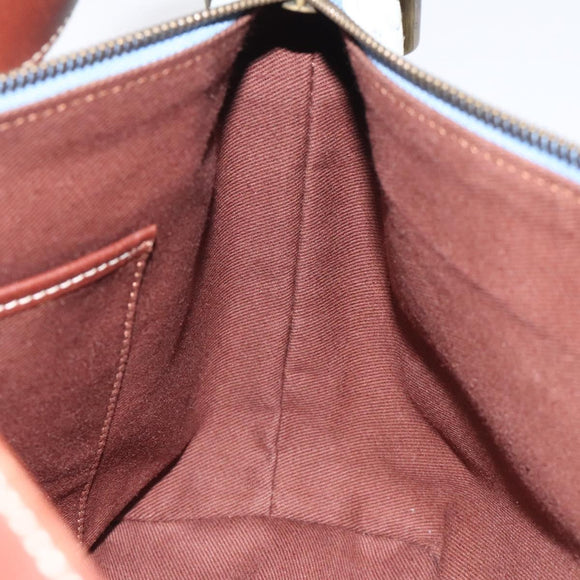 CELINE C Macadam Canvas Shoulder Bag Suede Leather Blue Gold Auth mr1329