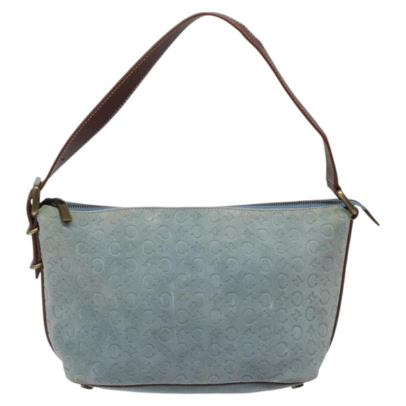 CELINE C Macadam Canvas Shoulder Bag Suede Leather Blue Gold Auth mr1329
