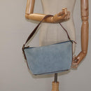 CELINE C Macadam Canvas Shoulder Bag Suede Leather Blue Gold Auth mr1329-21