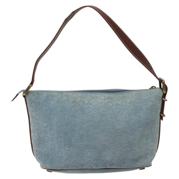 CELINE C Macadam Canvas Shoulder Bag Suede Leather Blue Gold Auth mr1329