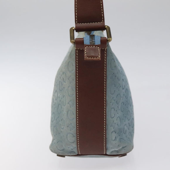 CELINE C Macadam Canvas Shoulder Bag Suede Leather Blue Gold Auth mr1329