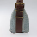 CELINE C Macadam Canvas Shoulder Bag Suede Leather Blue Gold Auth mr1329-4