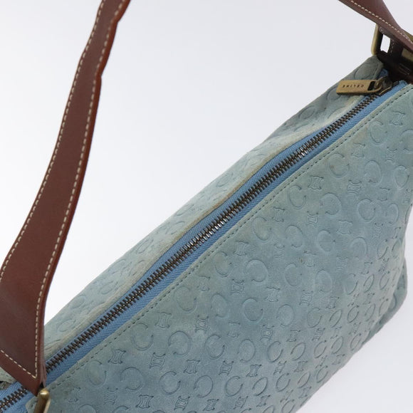 CELINE C Macadam Canvas Shoulder Bag Suede Leather Blue Gold Auth mr1329