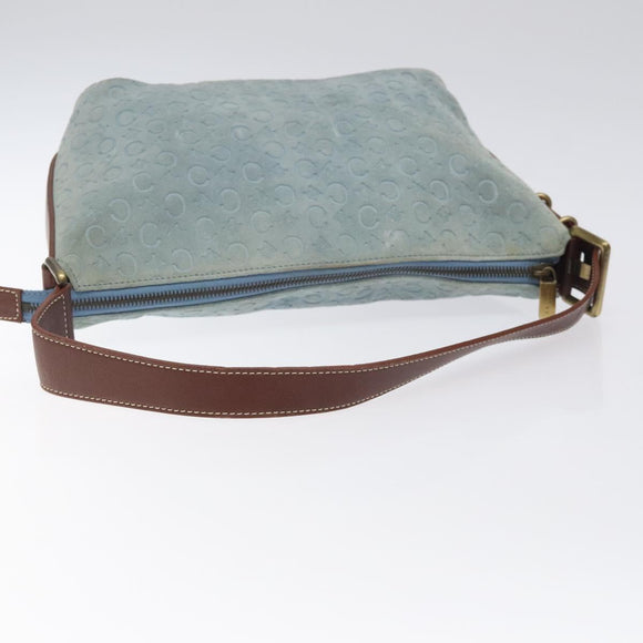 CELINE C Macadam Canvas Shoulder Bag Suede Leather Blue Gold Auth mr1329