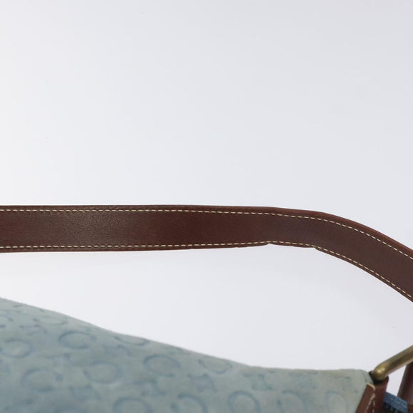 CELINE C Macadam Canvas Shoulder Bag Suede Leather Blue Gold Auth mr1329