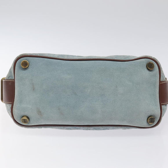 CELINE C Macadam Canvas Shoulder Bag Suede Leather Blue Gold Auth mr1329