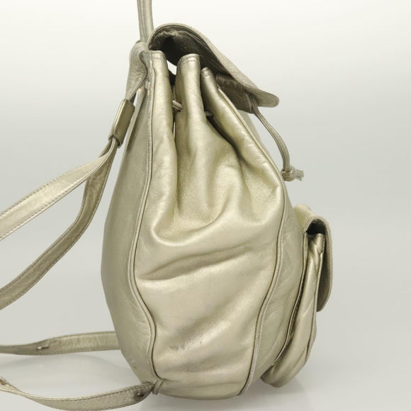 LOEWE Backpack Leather Gold Auth mr1333