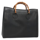 GUCCI Bamboo Hand Bag Leather Black Gold 002 1186 0259 Auth mr1334-1